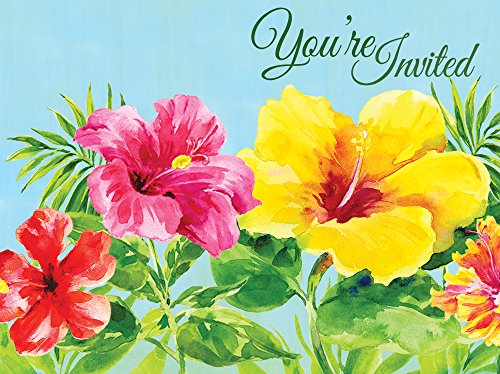 Creative Converting 8 Count Postcard Invitation, Heavenly Hibiscus