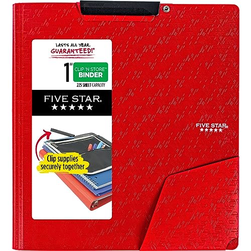 Five Star® Clip 'N Store 3-Ring Plastic Binder, 1" Rings, Fire Red