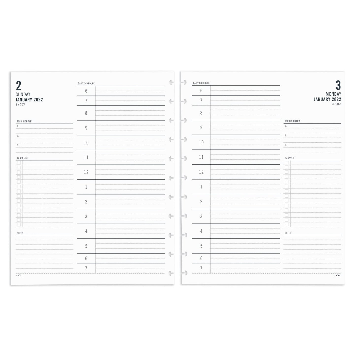 TUL® Discbound Daily Refill Pages, Letter Size, 8-1/2" x 11", January To December 2022, TULLTFLR-1PG