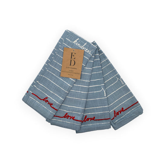 ED Ellen Degeneres Signature Words Cloth Napkins (19" x 19") - Premium Cotton Embroidered Table Napkins, Machine-Washable, Pack of 4