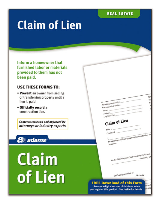 Adams Claim of Lien, Forms and Instructions (LF136)