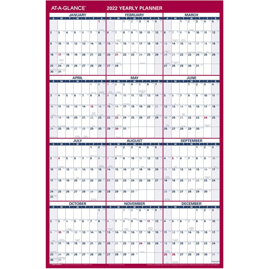 2022 Erasable Calendar, Dry Erase Wall Planner by AT-A-GLANCE, 36" x 24", Large, Vertical/Horizontal, Reversible (PM26B28)