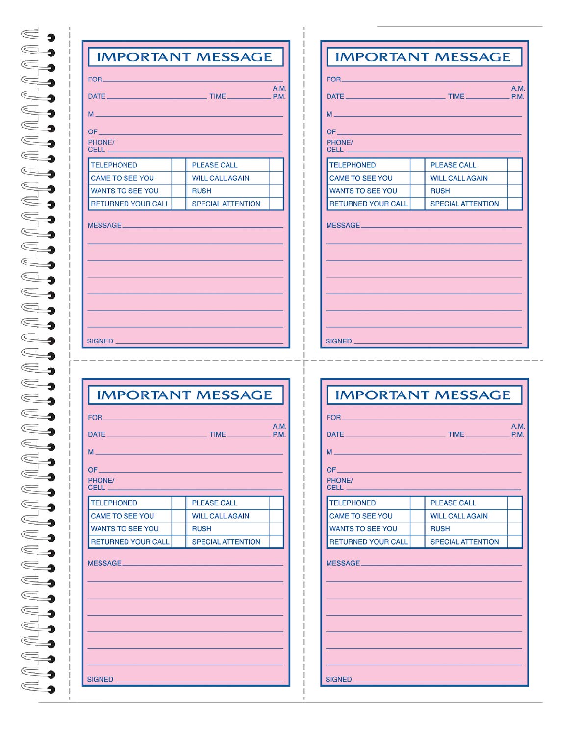 Adams Phone Message Book, 8.06 x 11 Inch, Spiral Bound, 2-Part, Carbonless, 4 Messages per Page, 400 Sets, White and Canary (S1187D)