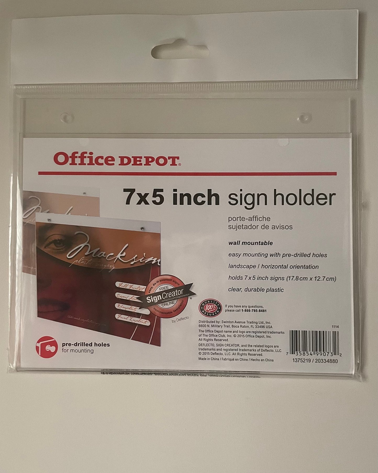 Office Depot Brand Hanging Sign Holder, Horizontal, 5H x 7W, Clear