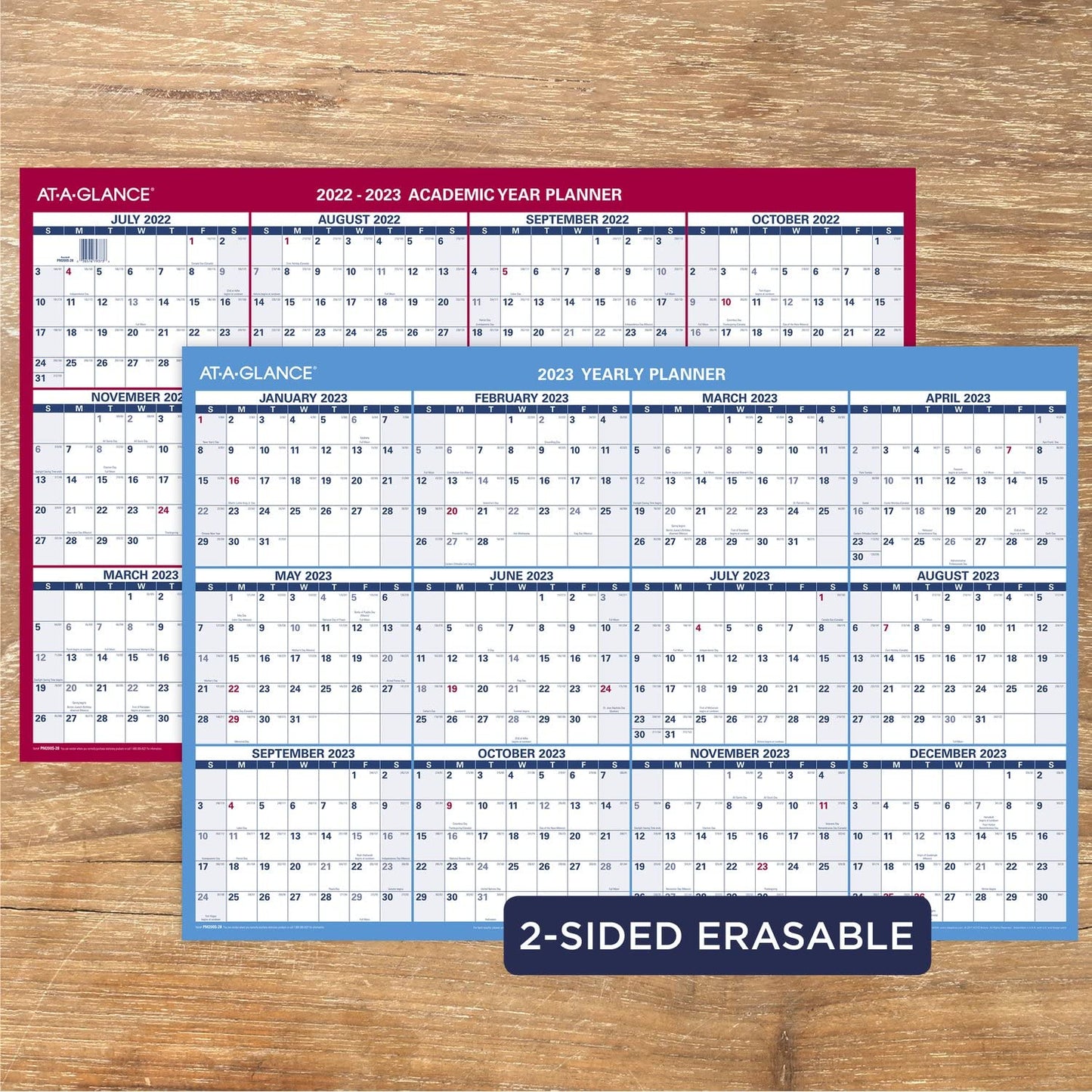 AT-A-GLANCE 2022-2024 Erasable Calendar, Dry Erase Wall Planner, 48" x 32", Extra Large, Academic & Regular Year, Double Sided, Horizontal (PM326S2824)