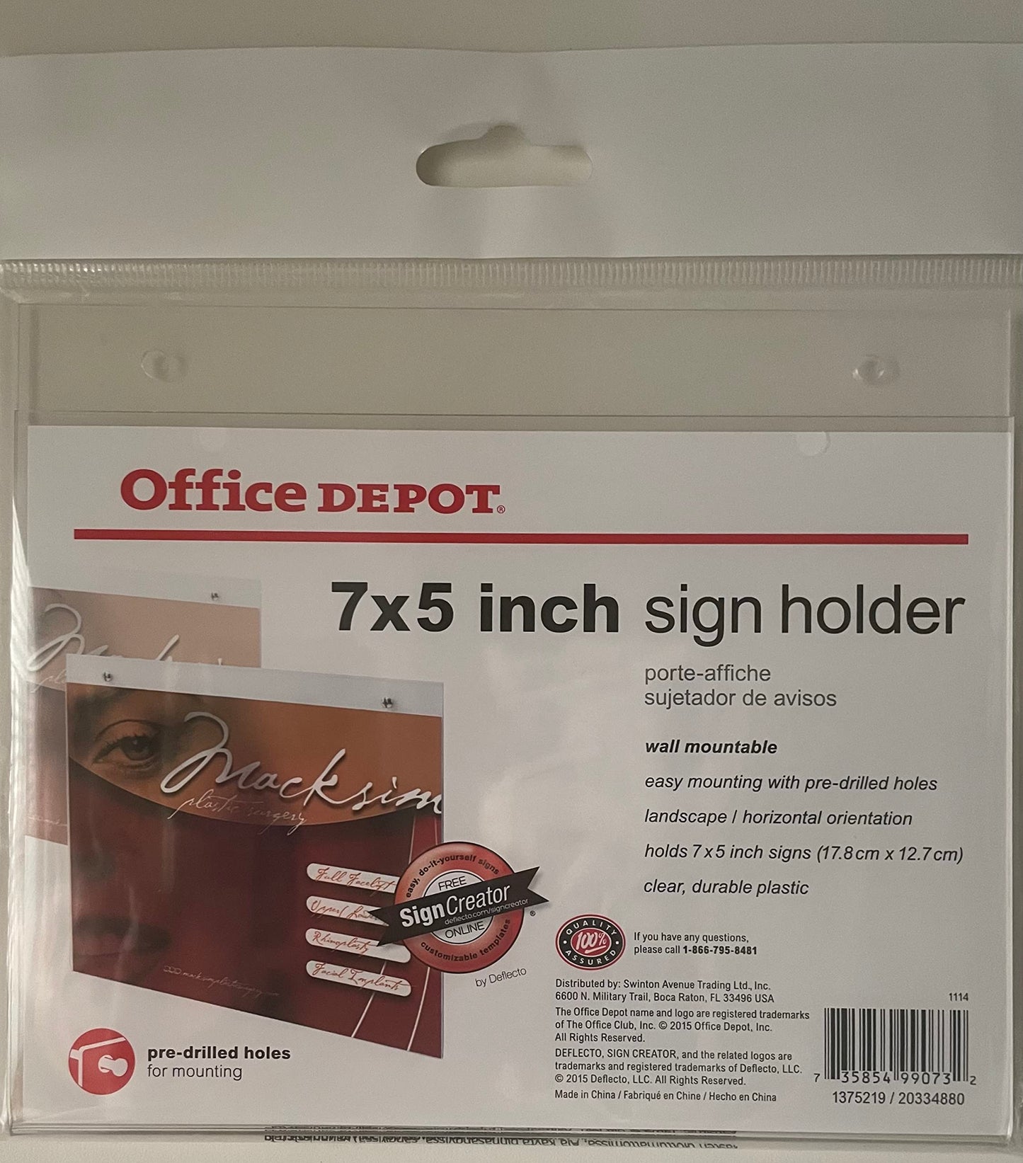 Office Depot Brand Hanging Sign Holder, Horizontal, 5H x 7W, Clear