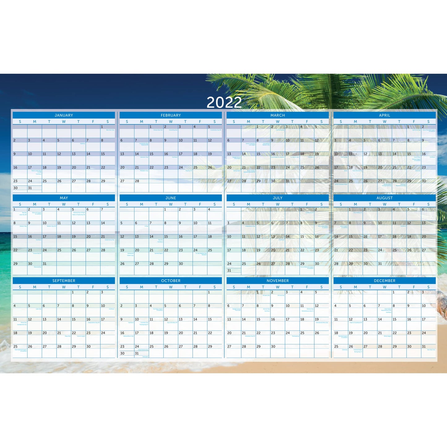 Office Depot® Brand Reversible Erasable Wall Calendar, 36" x 24", Paradise, January To December 2022