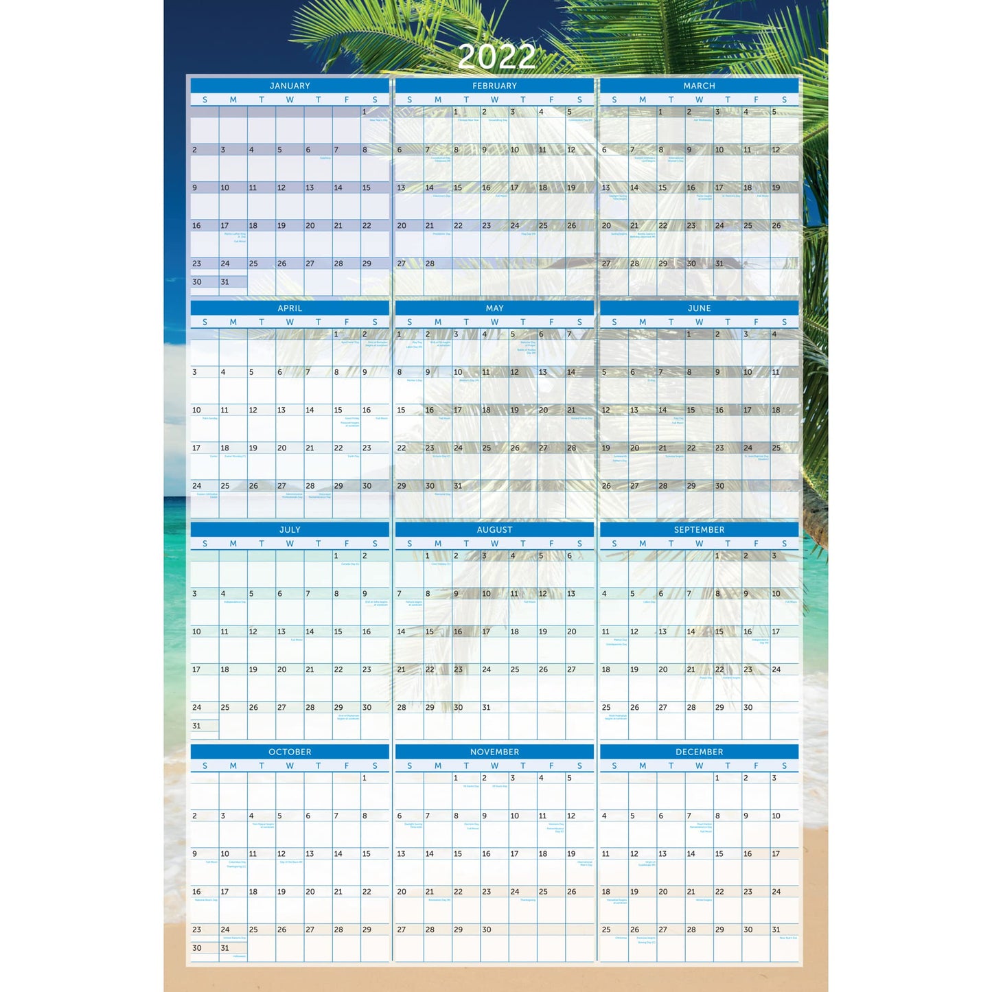 Office Depot® Brand Reversible Erasable Wall Calendar, 36" x 24", Paradise, January To December 2022
